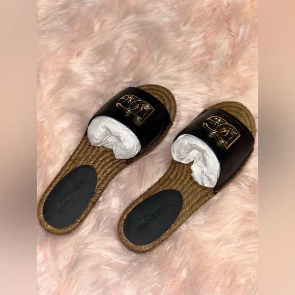 Dolce & Gabbana Logo Leather Flat Espadrille Sandlas size - Picture 7 of 7